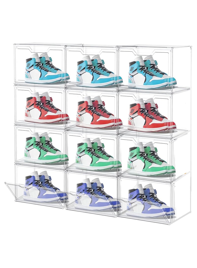 TOMSHOO Foldable Shoe Box Foldable Shoe Rack with Clear Door for Entryway Collapsible Storage Box Plastic Shoe Storage Cabinet Organizer Free Standing Shoes Container Dustproof (Clear 12PCS) - Image 1