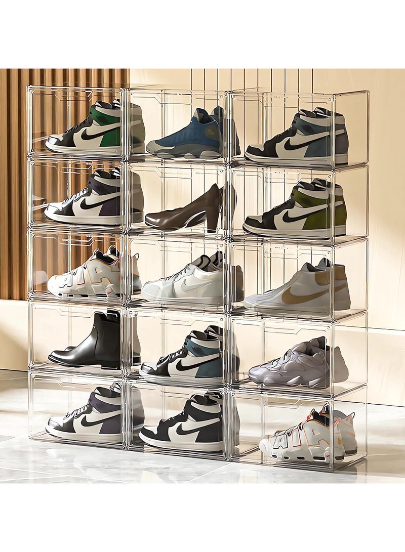 TOMSHOO Foldable Shoe Box Foldable Shoe Rack with Clear Door for Entryway Collapsible Storage Box Plastic Shoe Storage Cabinet Organizer Free Standing Shoes Container Dustproof (Clear 12PCS) - Image 3