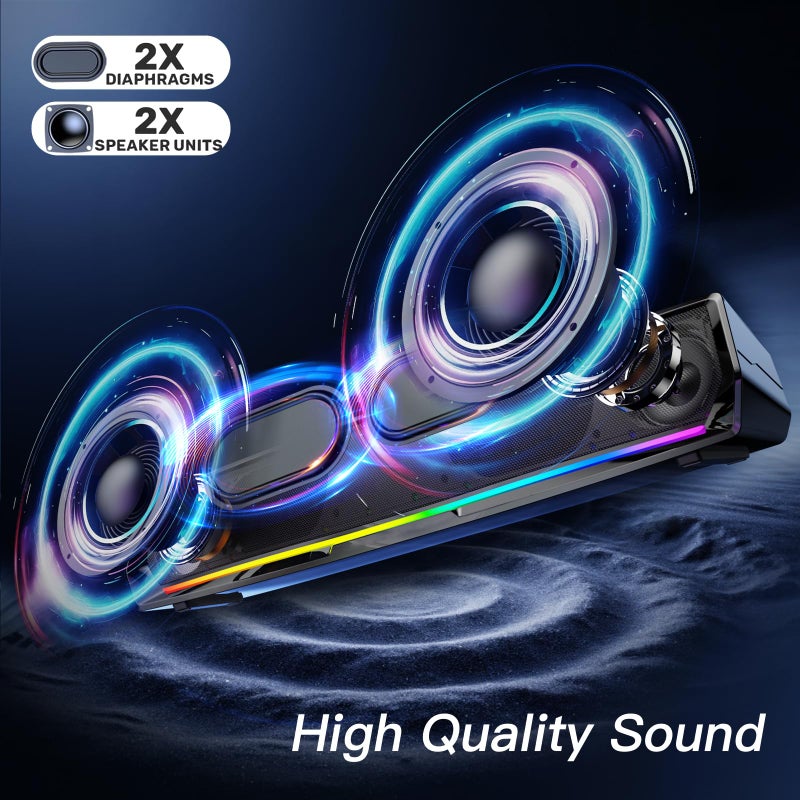 LENRUE Computer Speakers for Desktop,PC Speakers Gaming Sound bar with Colorful Light,USB Speaker With Bluetooth for PCs Desktop Laptop Tablets,Wired Bluetooth Speaker for Phones(Type-C Adapter Included) - Image 2