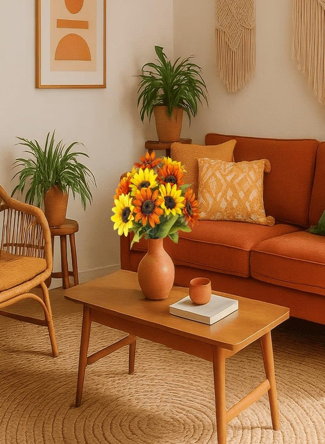 Elecxlink 10 Pack Sunflowers Artificial Flowers - Realistic Fake Sunflowers for Home Decor, UV Resistant Silk Flowers for Wedding Centerpieces Farmhouse Office Outdoor Decoration (5 Yellow & 5 Orange) - Image 3
