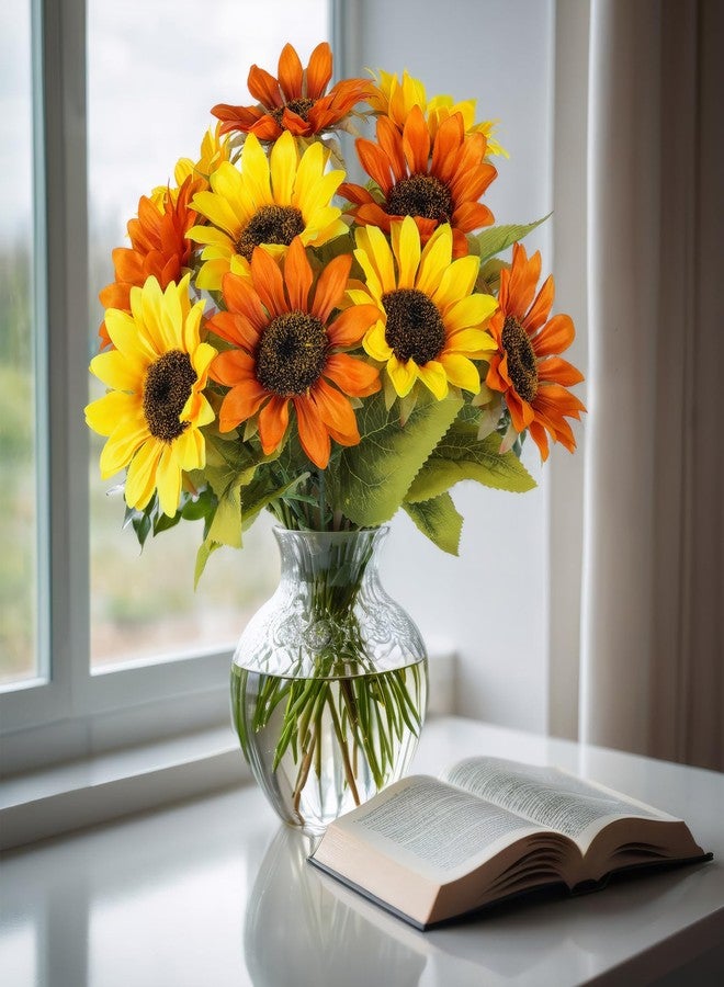 Elecxlink 10 Pack Sunflowers Artificial Flowers - Realistic Fake Sunflowers for Home Decor, UV Resistant Silk Flowers for Wedding Centerpieces Farmhouse Office Outdoor Decoration (5 Yellow & 5 Orange) - Image 1