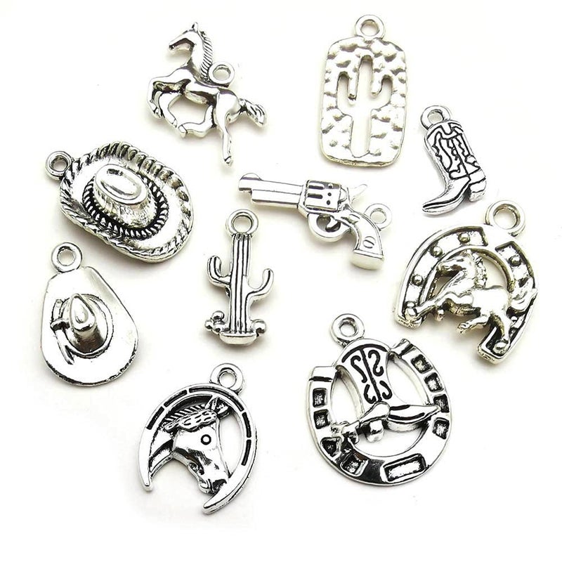 Youdiyla 60PCS Antique Silver Western Cowboy Charms Pendants Horse Hat cactus Cowboy Boot Charms for Bracelet Earrings Necklace Jewelry Making (10 Style, 6 of Each) HM672 - Image 4