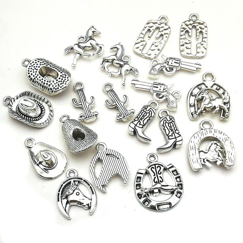 Youdiyla 60PCS Antique Silver Western Cowboy Charms Pendants Horse Hat cactus Cowboy Boot Charms for Bracelet Earrings Necklace Jewelry Making (10 Style, 6 of Each) HM672 - Image 5