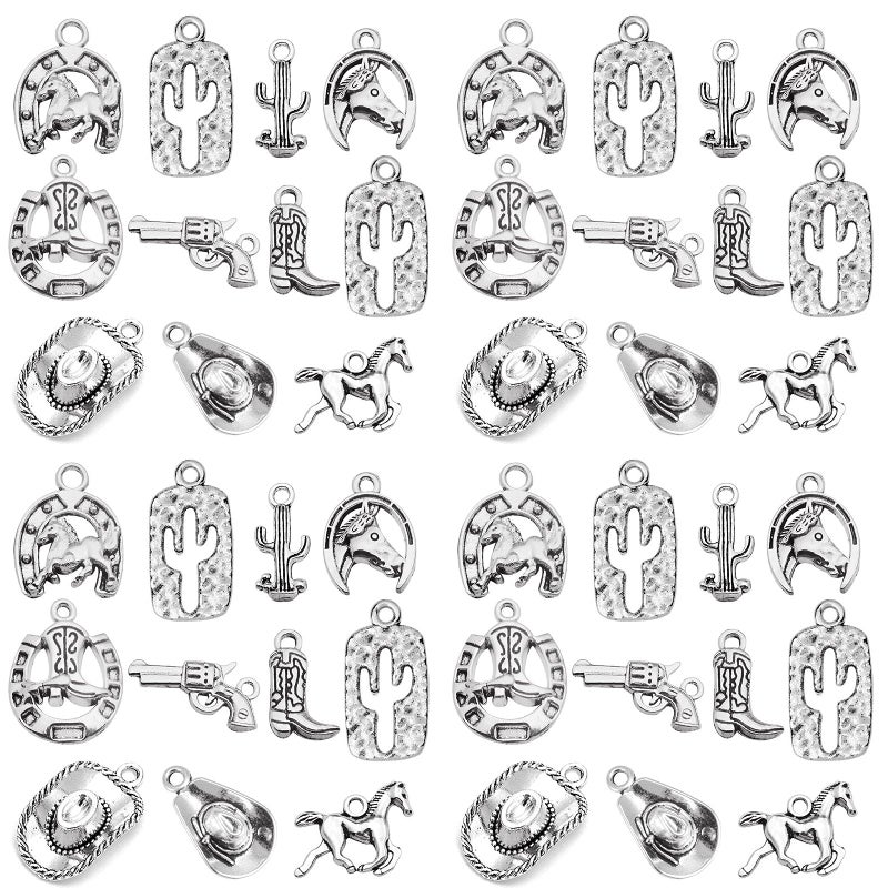 Youdiyla 60PCS Antique Silver Western Cowboy Charms Pendants Horse Hat cactus Cowboy Boot Charms for Bracelet Earrings Necklace Jewelry Making (10 Style, 6 of Each) HM672 - Image 1