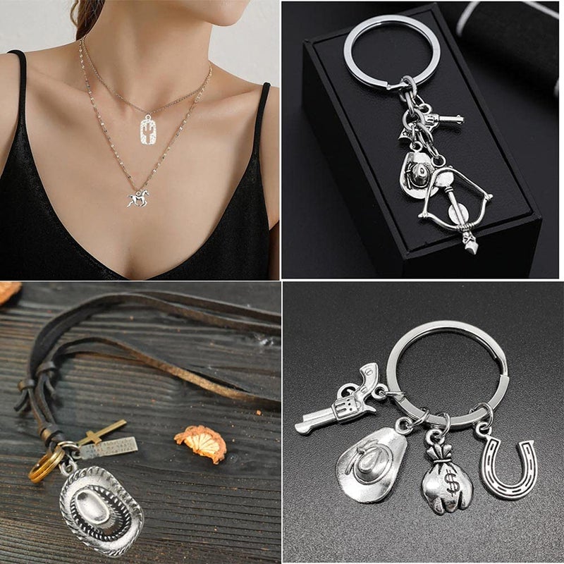 Youdiyla 60PCS Antique Silver Western Cowboy Charms Pendants Horse Hat cactus Cowboy Boot Charms for Bracelet Earrings Necklace Jewelry Making (10 Style, 6 of Each) HM672 - Image 2