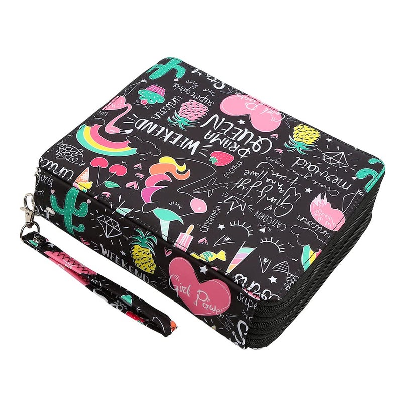 Lbxgap Portable Colored 124 Slots Pencil case Organizer with Printing Pattern for Watercolor Pens or Markers Pencil Case Organizer for Artist