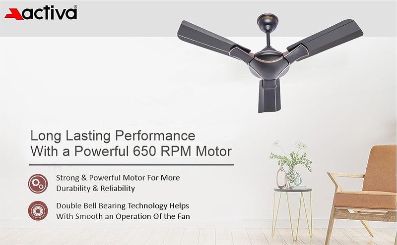 ACTIVA Corolla 900mm Ceiling Fan | 45W | 575 RPM High Speed | Anti Dust | High Air Delivery | Smoke Brown | Pack of 1 - Image 5