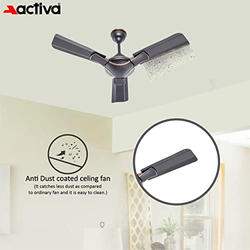 ACTIVA Corolla 900mm Ceiling Fan | 45W | 575 RPM High Speed | Anti Dust | High Air Delivery | Smoke Brown | Pack of 1 - Image 4