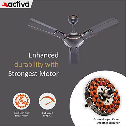 ACTIVA Corolla 900mm Ceiling Fan | 45W | 575 RPM High Speed | Anti Dust | High Air Delivery | Smoke Brown | Pack of 1 - Image 3