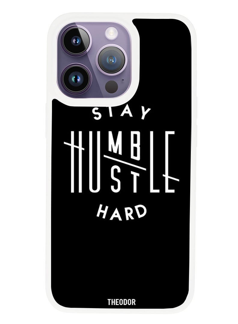Theodor Protective Case Anti Scratch Shock Proof Cover For APPLE IPHONE 14 PRO Stay humble (White Bumper) - Image 1