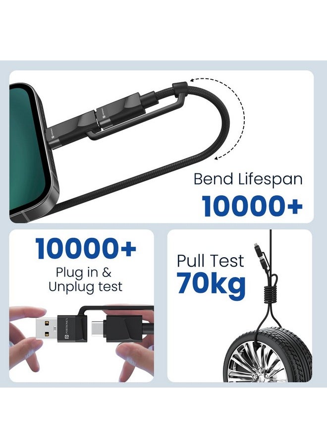 Portronics - Portronics Omnicord 60W 4 in 1 Nylon Braided Fast Charging Cable With Multiple Port, Type C to Type C/Lightening, USB A, Fast Data Sync, Compatible With Type C Devices, Tablets/ipads & Laptop/Macbook - Image 1