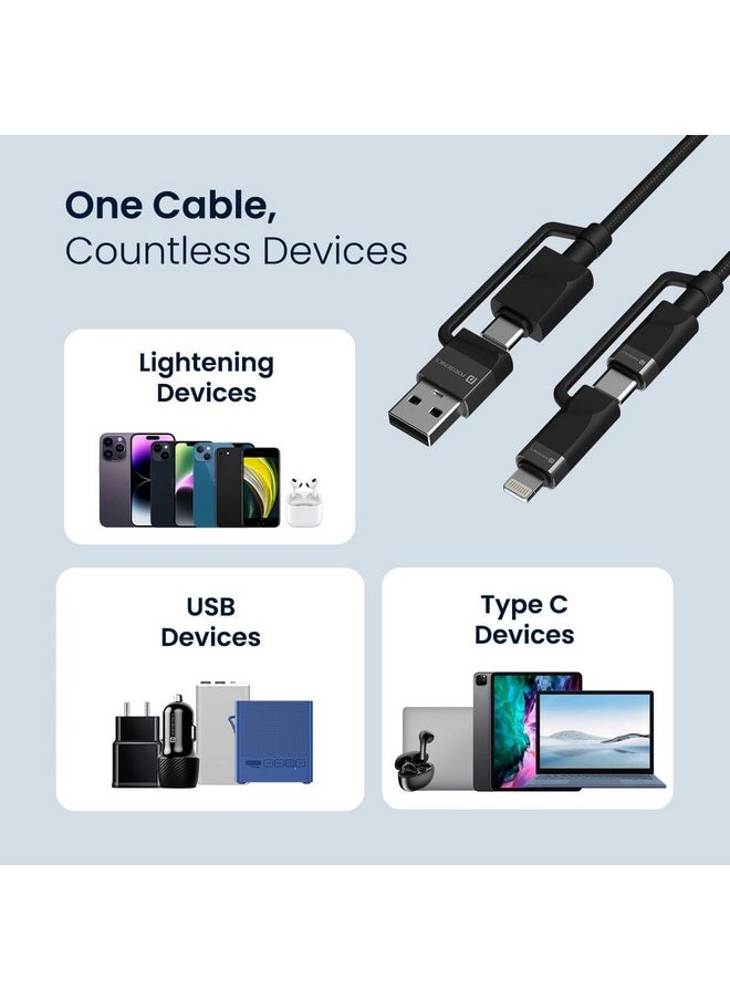 Portronics - Portronics Omnicord 60W 4 in 1 Nylon Braided Fast Charging Cable With Multiple Port, Type C to Type C/Lightening, USB A, Fast Data Sync, Compatible With Type C Devices, Tablets/ipads & Laptop/Macbook - Image 1