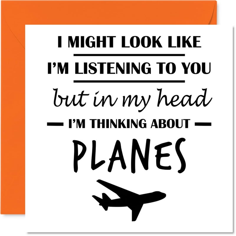 Stuff4 Planes Birthday Card for Men Women - In my Head - Happy Birthday Card for Uncle Nanny Colleague Grandma  5.7 Inch Bday Greeting Cards - Image 1