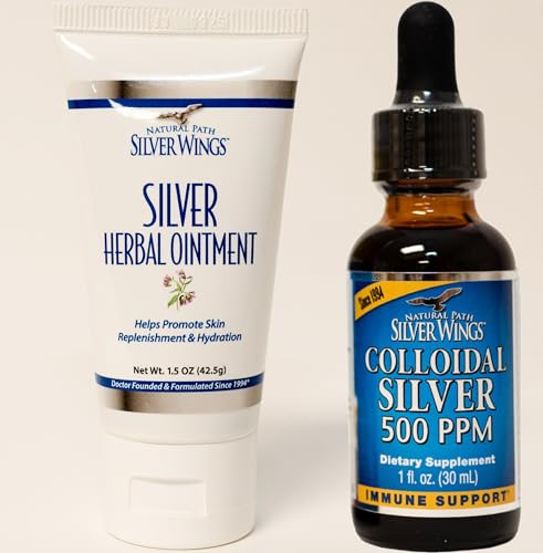 Natural Path Silver Wings Supplements Colloidal Silver 500 ppm 1 oz 30 ml Immune Support Plus Herbal Ointment 250 ppm 15 oz - Image 2