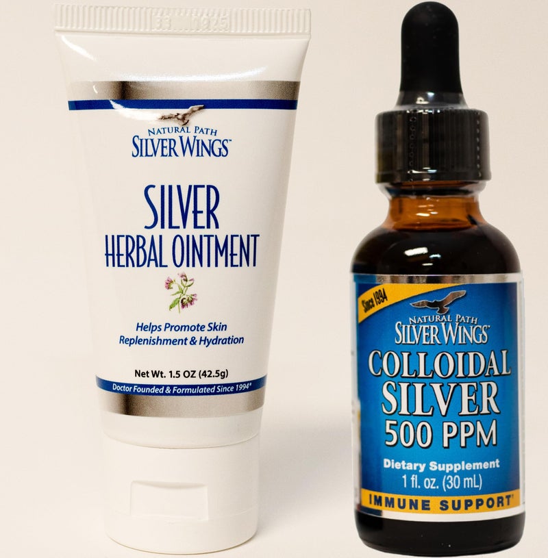 Natural Path Silver Wings Supplements Colloidal Silver 500 ppm 1 oz 30 ml Immune Support Plus Herbal Ointment 250 ppm 15 oz - Image 3