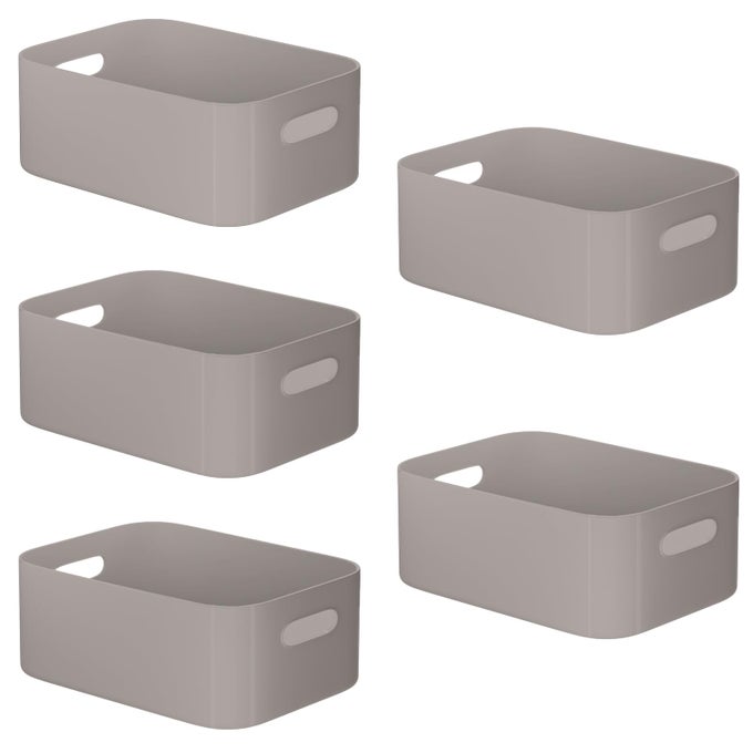 5 PCS GREY PLASTIC STORAGE BASKETS WITH HANDLE MEDIUM KITCHEN CUPBOARD ORGANISER BOX UNDER SINK STORAGE BOXES PLASTIC BOXES FOR BATHROOM KITCHEN AND OFFICE STORAGE2431710CM