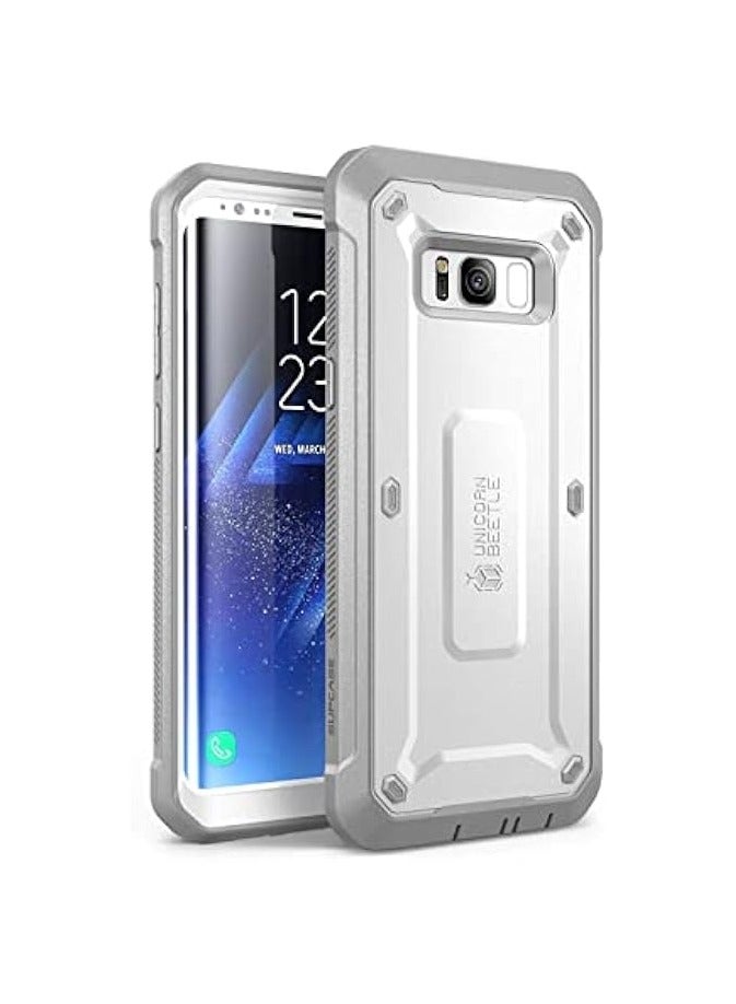 سوبكيس حافظة سلسلة SUPCASE Unicorn Beetle Pro مصممة لهاتف Galaxy S8 (إصدار 2017)، حافظة متينة لكامل الجسم مع واقي شاشة مدمج - أبيض