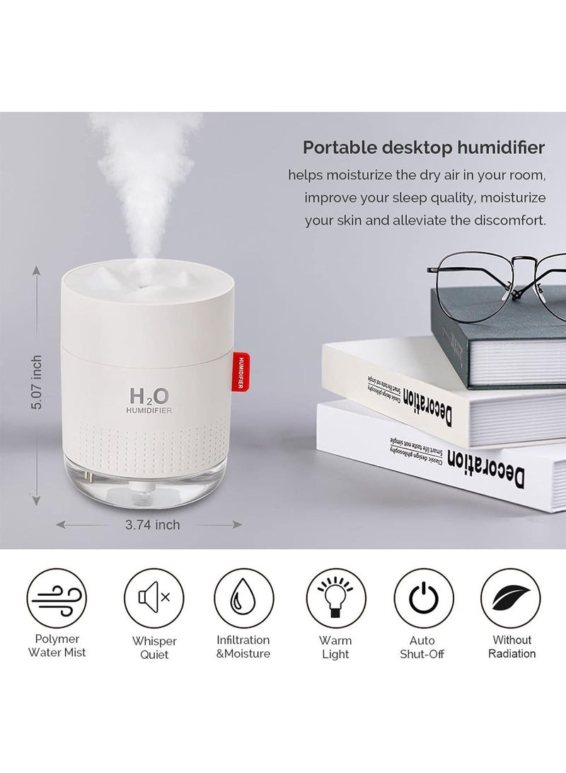 MOVTIP Portable Mini Humidifier, 500ml Small Cool Mist Humidifier, USB Personal Desktop Humidifier for Baby Bedroom Travel Office Home, Auto Shut-Off, 2 Mist Modes, Super Quiet, White - Image 3