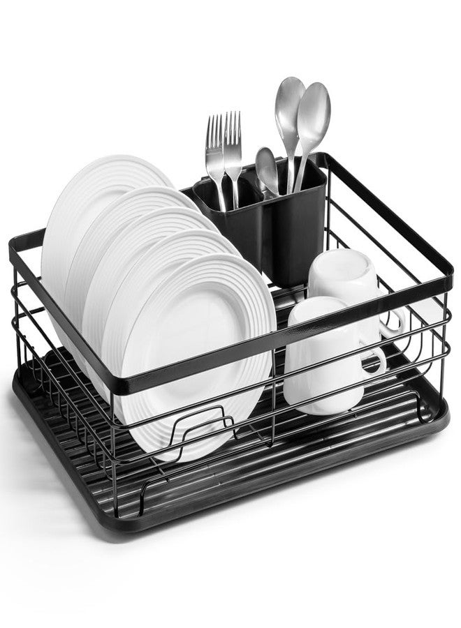 Olpad Dish Drying Rack with Drain Tray, Stainless Steel Kitchen Dish Drainer with Utensil Holder, Large Capacity Countertop Organizer for Plates, Cups & Cutlery, Rustproof, Space Saving Black Rack - Image 1