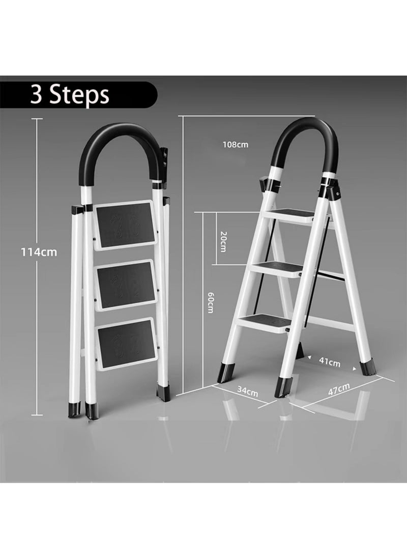 SUNRISE Folding 3 Step Ladder, Step Stool, Portable, Lightweight, Anti Slip Pedal, Handrail For Home Kitchen Office  - Image 2
