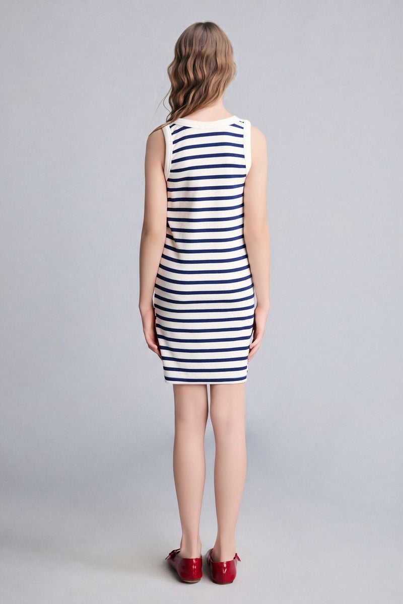 DeFacto Blue Girl Girl Neck Striped Sleeveless Dress Casual - Image 5