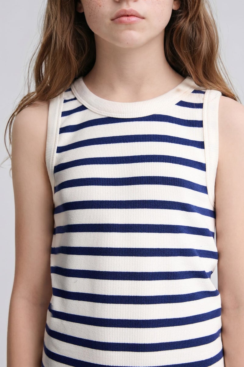 DeFacto Blue Girl Girl Neck Striped Sleeveless Dress Casual - Image 4