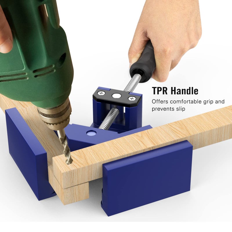 Housolution Right Angle Clamp, Housolution [4 PACK] Single Handle 90Â° Aluminum Alloy Corner Clamp, Right Angle Clip Clamp Tool Woodworking Photo Frame Vise Holder with Adjustable Swing Jaw - Blue - Image 4