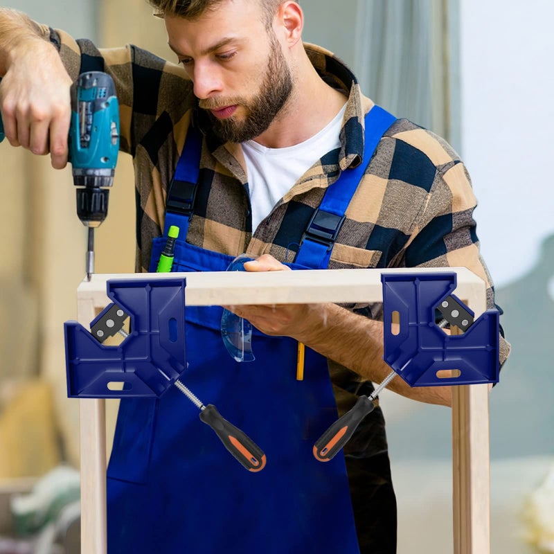 Housolution Right Angle Clamp, Housolution [4 PACK] Single Handle 90Â° Aluminum Alloy Corner Clamp, Right Angle Clip Clamp Tool Woodworking Photo Frame Vise Holder with Adjustable Swing Jaw - Blue - Image 5