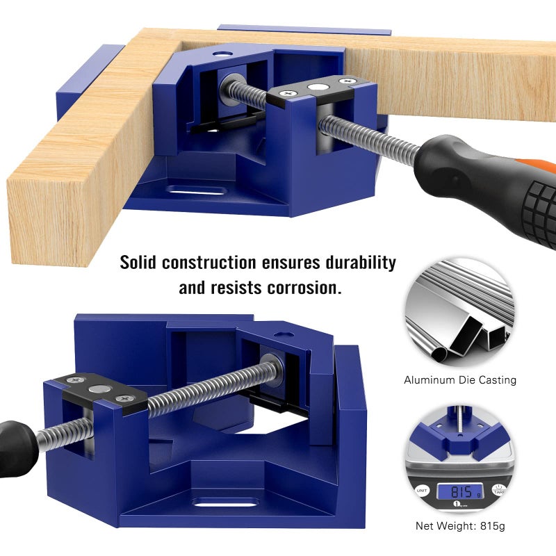 Housolution Right Angle Clamp, Housolution [4 PACK] Single Handle 90Â° Aluminum Alloy Corner Clamp, Right Angle Clip Clamp Tool Woodworking Photo Frame Vise Holder with Adjustable Swing Jaw - Blue - Image 2