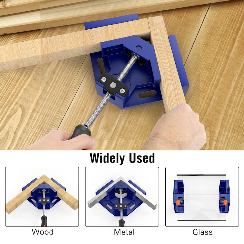Housolution Right Angle Clamp, Housolution [4 PACK] Single Handle 90Â° Aluminum Alloy Corner Clamp, Right Angle Clip Clamp Tool Woodworking Photo Frame Vise Holder with Adjustable Swing Jaw - Blue - Image 3