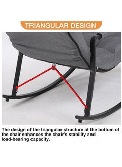 Aikenn Rocking Chair Patio Rocking Chair with Side Pockets Modern Lounge Chair for Balcony Outdoor Rocking Chair with Armrests Adjustable Backrest Height(Gray)  - Image 3