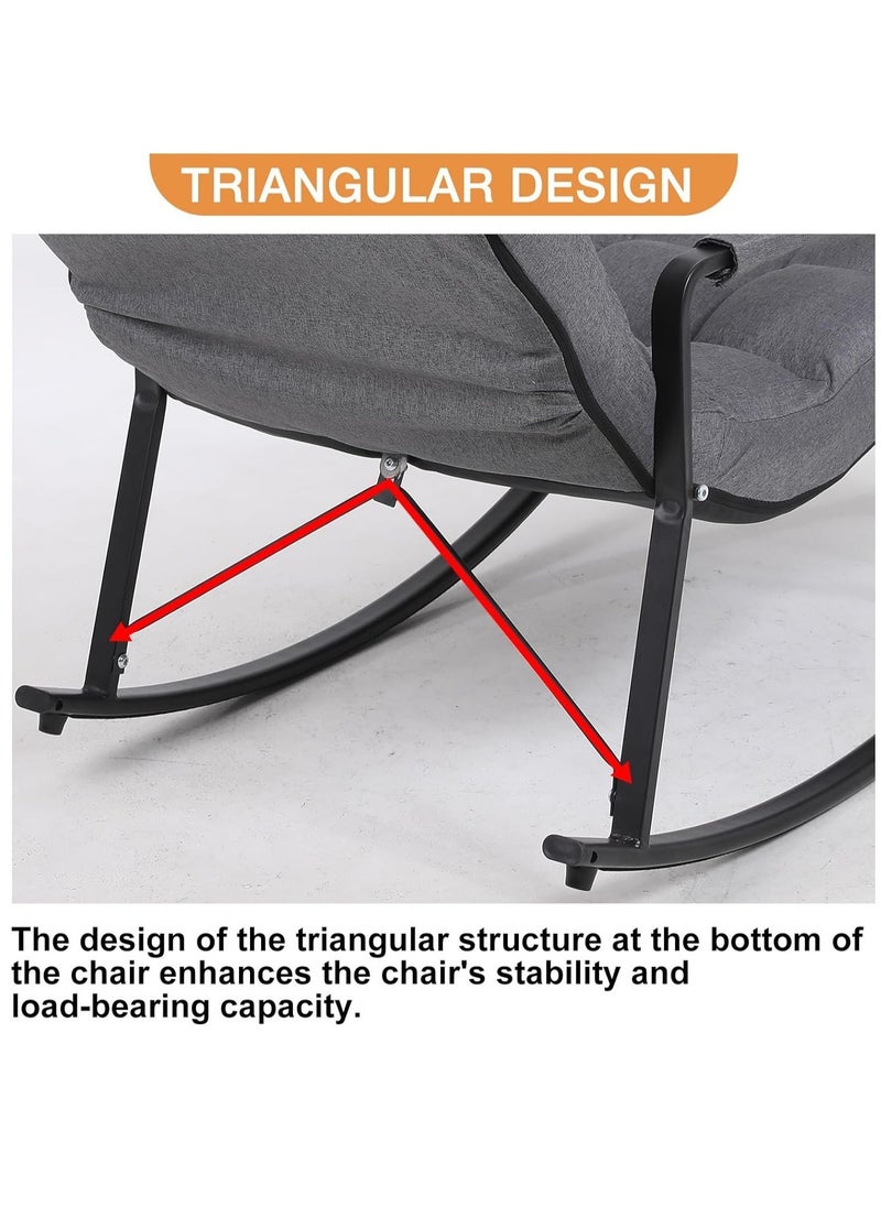 Aikenn - Rocking Chair Patio Rocking Chair with Side Pockets Modern Lounge Chair for Balcony Outdoor Rocking Chair with Armrests Adjustable Backrest Height(Gray) - Image 1