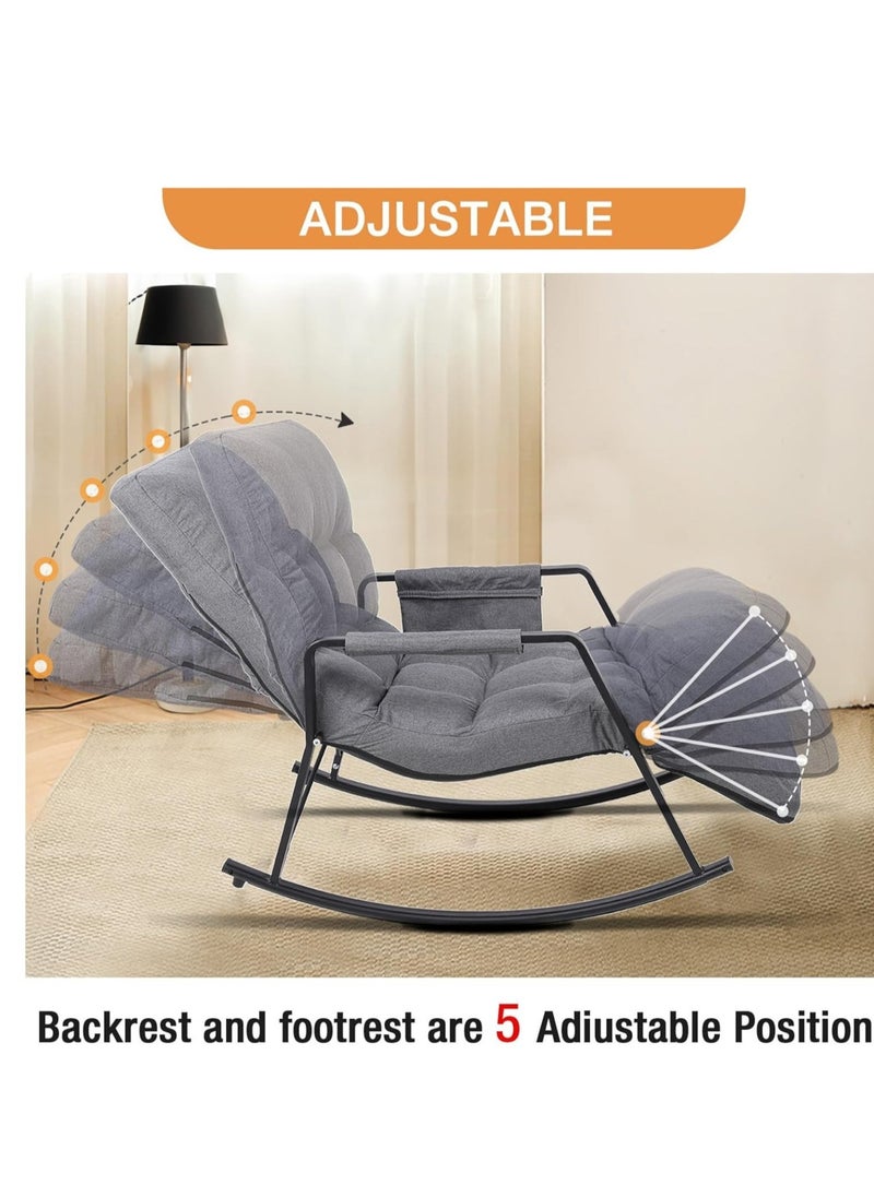 Aikenn - Rocking Chair Patio Rocking Chair with Side Pockets Modern Lounge Chair for Balcony Outdoor Rocking Chair with Armrests Adjustable Backrest Height(Gray) - Image 1