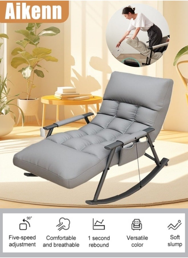 Aikenn - Rocking Chair Patio Rocking Chair with Side Pockets Modern Lounge Chair for Balcony Outdoor Rocking Chair with Armrests Adjustable Backrest Height(Gray) - Image 1