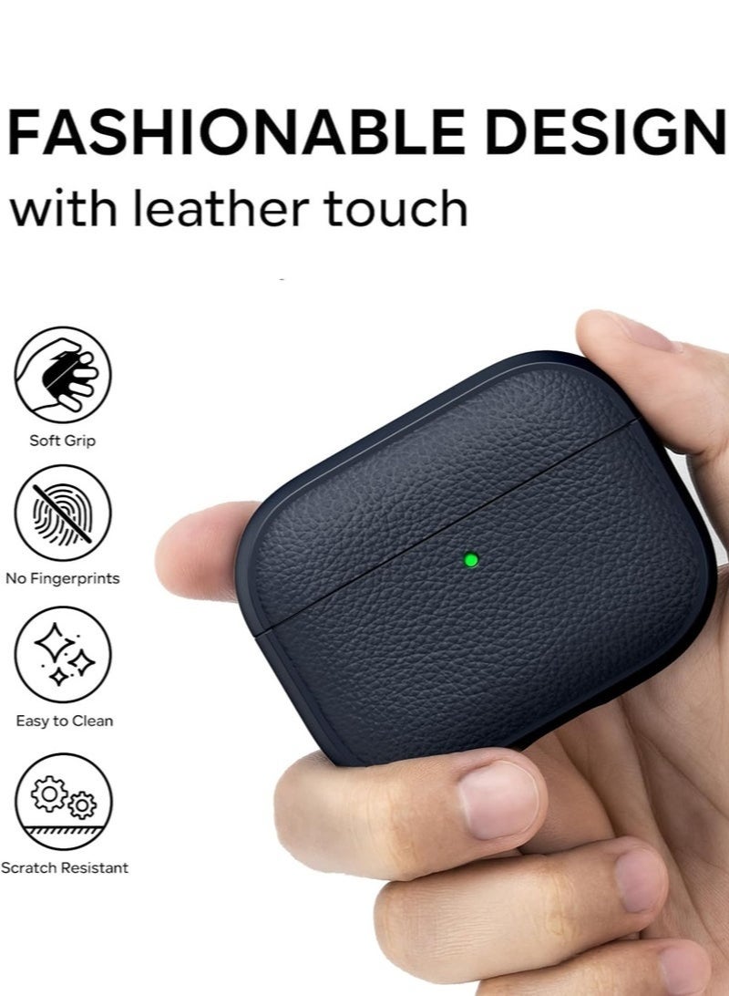 مستقبل نوفا حافظة لجهاز AirPods Pro الجيل الثالث، متوافقة مع AirPods Pro الجيل الثالث (2025)، غطاء حماية من السقوط مع سلسلة مفاتيح، جلد صناعي ليتشي، حافظة TPU واقية مقاومة للصدمات (أزرق داكن) - Image 2