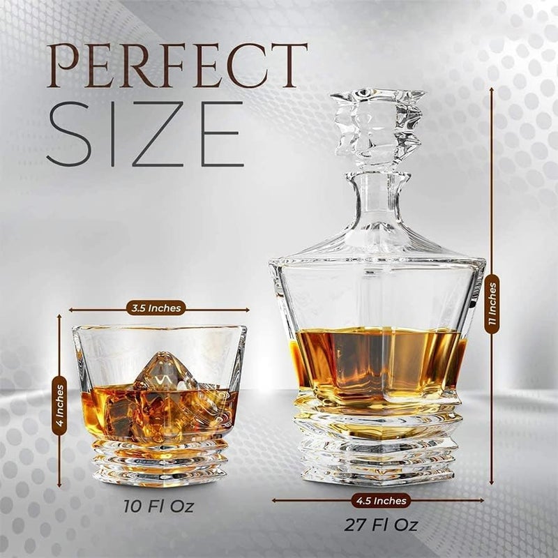 YZM YZM European Crystal Clear 7 Pcs Decanter and Glasses Set- Stylish 1 Decanter and 6 Pcs Glass Set - Perfect for Whiskey, Scotch, Wine(Stone Decanter + 06 Glass) (Dore Decanter + 06 Glass)  - Image 5