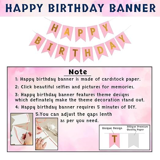 BRIJBAZAAR 1st Birthday Decoration Items - 69 Pcs Happy Birthday Decoration Kit with Pink Happy Birthday Banner (Cardstock) | 3D Butterflies for Decoration | 1st Birthday for Girls - Image 3