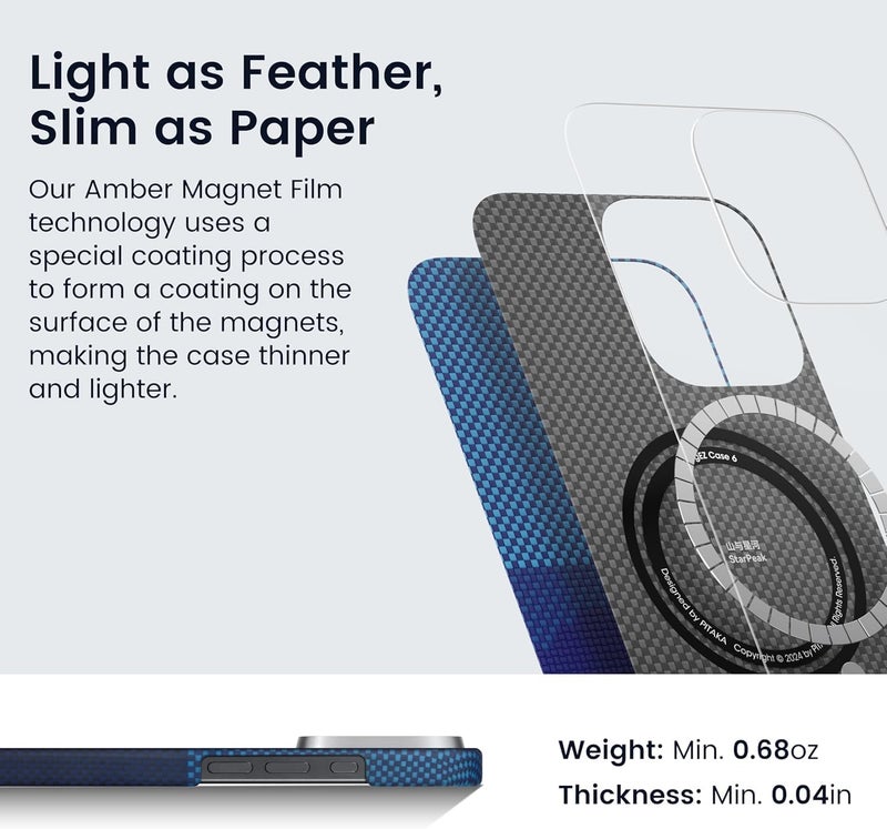 PITAKA Case for iPhone 16 Pro Compatible with Magnetic, Slim & Light iPhone 16 Pro Case 6.3-inch with a Case-Less Touch Feeling, 1500D Aramid Fiber Made (Over The Horizon) - Image 3