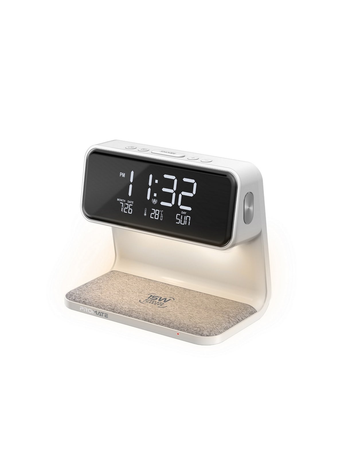 Promate 3-in-1 Bedside Digital Alarm Clock With Wireless Charging Pad 15W 750 g