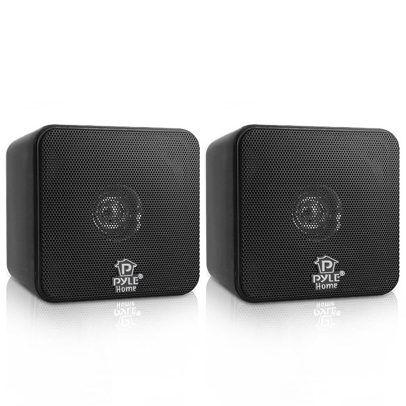 Pyle Home 4â€ Mini Cube Bookshelf Speakers-Paper Cone Driver, 200 Watt Power, 8 Ohm Impedance, Video Shielding, Home Theater Application and Audio Stereo Surround Sound System - 1 Pair -PCB4BK (Black) - Image 1