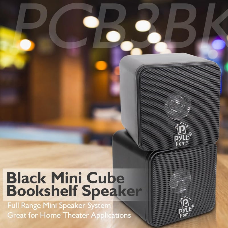 Pyle Home 4â€ Mini Cube Bookshelf Speakers-Paper Cone Driver, 200 Watt Power, 8 Ohm Impedance, Video Shielding, Home Theater Application and Audio Stereo Surround Sound System - 1 Pair -PCB4BK (Black) - Image 5