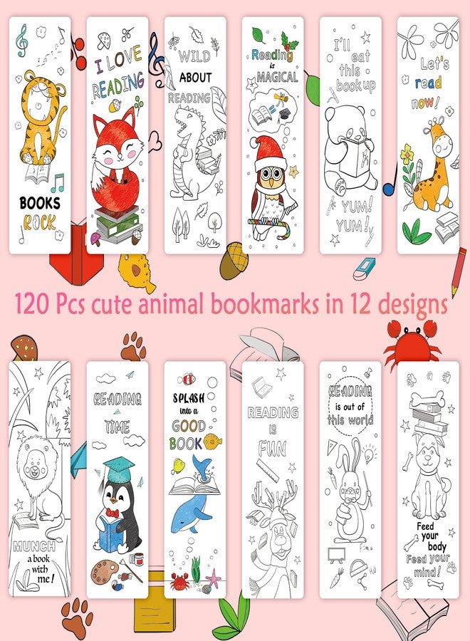 Anseal 120 PCS Color Your Own Bookmarks Bulk, DIY Bookmarks for Kids/Teens, Cute Animal Bookmarks for Reading Lover, 12 Styles Fun & Personalized Bookmark for Students, Classroom Rewards Supplies - Image 2