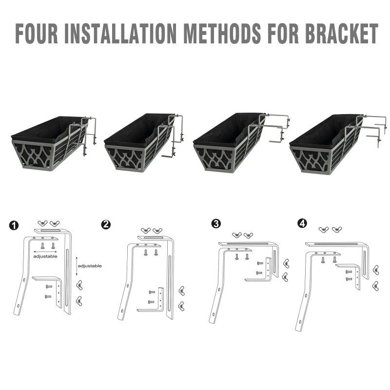 Karlliu 2 Pack 24 Inch Window Boxes Planters Railing Planter Box with Adjustable Brackets & Non-Woven Fabric Plant Grow Bags Deck Railing Planter Boxes Balcony Hanging Flower Box for Outdoor Plants - Image 5