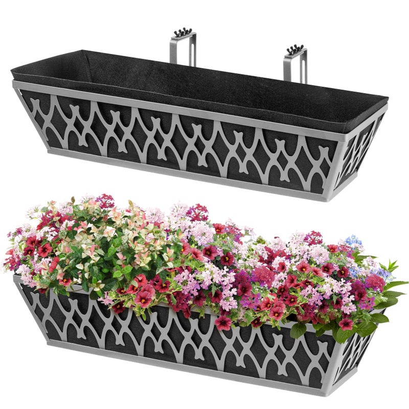 Karlliu 2 Pack 24 Inch Window Boxes Planters Railing Planter Box with Adjustable Brackets & Non-Woven Fabric Plant Grow Bags Deck Railing Planter Boxes Balcony Hanging Flower Box for Outdoor Plants - Image 1