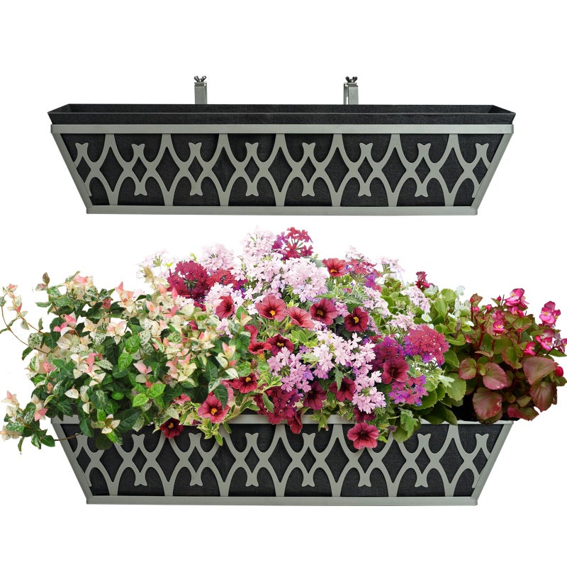 Karlliu 2 Pack 24 Inch Window Boxes Planters Railing Planter Box with Adjustable Brackets & Non-Woven Fabric Plant Grow Bags Deck Railing Planter Boxes Balcony Hanging Flower Box for Outdoor Plants - Image 2