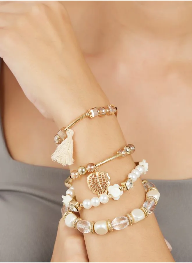ستايلي Set of 4 - Leaf Drop Beaded Bracelets