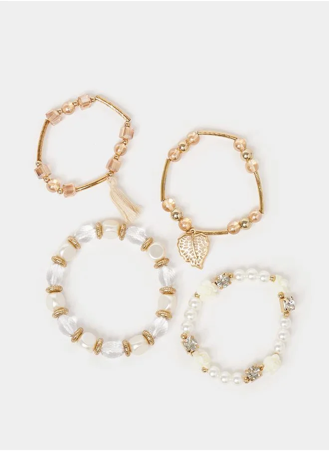 ستايلي Set of 4 - Leaf Drop Beaded Bracelets