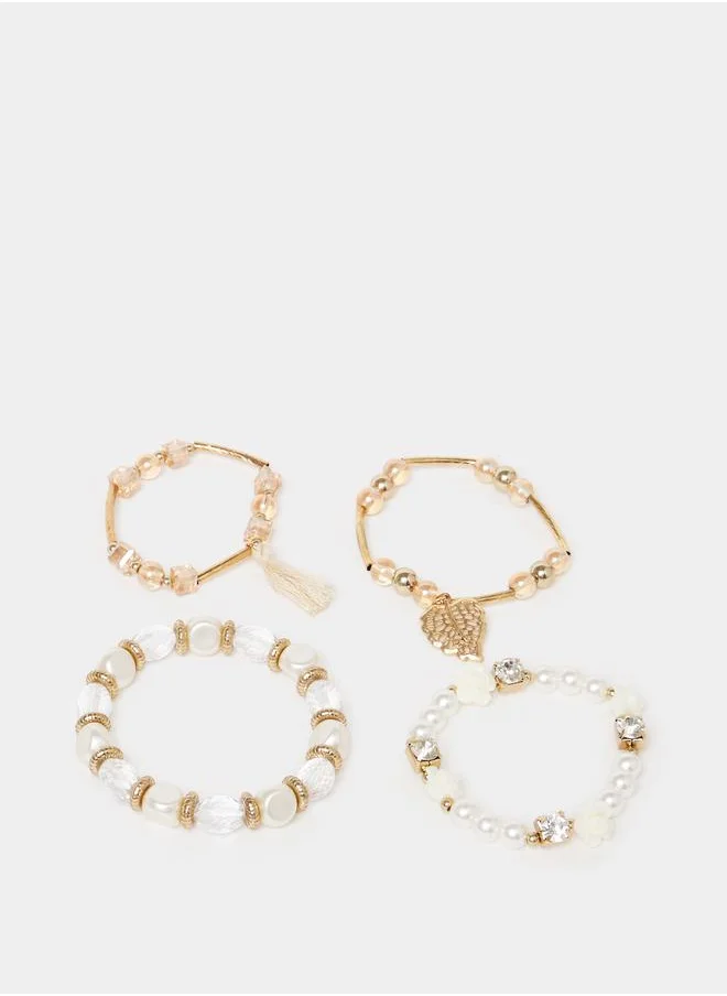 ستايلي Set of 4 - Leaf Drop Beaded Bracelets
