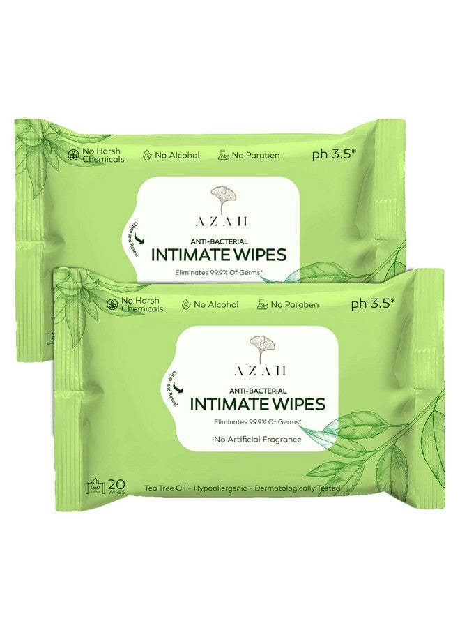 AZAH Intimate Wipes for Women | AntiBacterial Vaginal Wipes Pack of 40 | pH Balanced Feminine Wipes | All Natural Ingredients for Daily Hygiene |Travel Friendly Wet Wipes for Face and Private Parts - Image 1