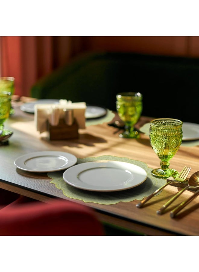 HOMESTAR Set of 4 Sage Green Embroidered Placemats - Cotton Linen Table Mats with Scalloped Edge, Floral Design for Wedding, Eid & Hospitality Decor, 17x14 Inch - Image 5